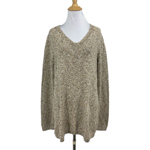 J Jill Sweater Womens S Brown V Neck Marled Knit Long Sleeve Pullover Tunic - Picture 1 of 13